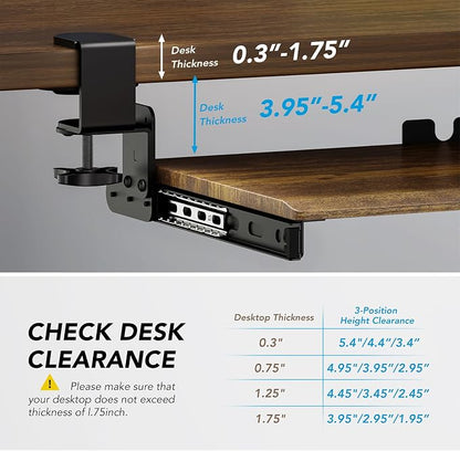 AX WABER Keyboard Tray Under Desk Pull Out with Extra Sturdy C Clamp Mount System, 32.8 (38 inch Including Clamps) x 12 Inch Slide-Out Platform Computer Drawer for Typing Vintage AX01WG202