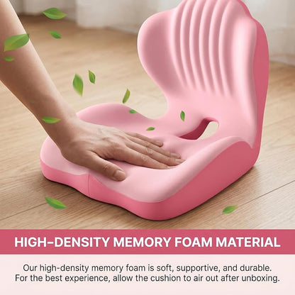 Ergonomic Lumbar & Seat Support Cushion, 2-in-1 Memory Foam Cushion with Coccyx Hollow Design for Office Chair, Car Seat, Home Use - Relieves Back & Hip Pain (Pink)