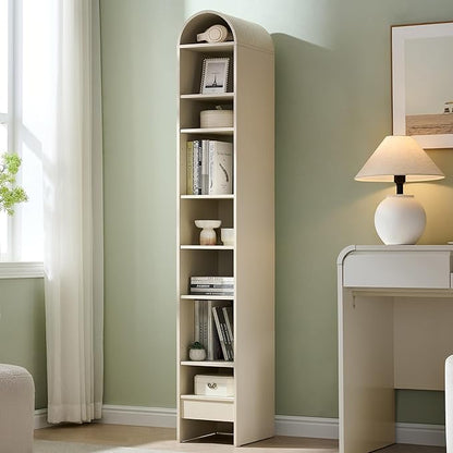 IFGET 67" Tall Arched Bookshelf, 8 Tiers Arch Bookcase with Storage, Modern Farmhouse Book Shelf with Adjustable Shelves, Wood Bookshelf w/Open Display Shelves for Living Room, Office (Cream)