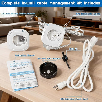 in Wall Cable Management kit Recessed TV Outlet W/Hole Saw & Drill Template Power & Low Voltage Wire Safe tv Cable Hider wall kit for Wall Mounted TV Home Theater