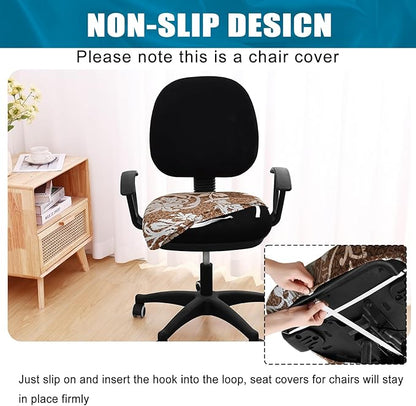 Smiry Printed Office Computer Chair Seat Covers, Stretch Fit Universal Desk Rotating Chair Cover Washable Removable Seat Cushion Protectors - Brown and Blue