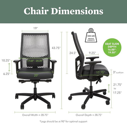 HON Ignition 2.0 ReActiv Ergonomic Office Chair, Mesh Desk Chair with Lumbar Support, Advanced Synchro‑Tilt, Height and Width Adjustable Arms, Swivel Wheels, Titanium Frame, Ocean