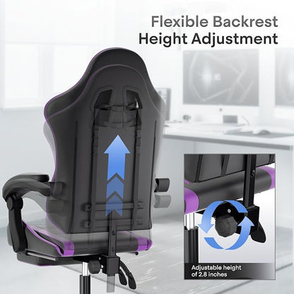 Athena Collection Gaming Chair, Ergonomic Gaming Chair with Footrest & Headrest Lumbar Support, Height Adjustable Swivel Computer Chair Office Chair for Adults(Purple)