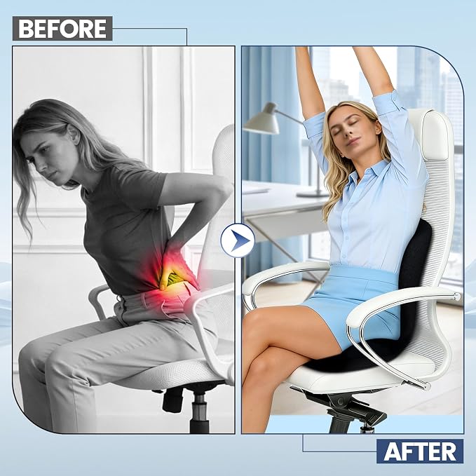 Memory Foam Seat Cushion for Office Chair and Car Seat | Sciatica & Hip & Coccyx Pain Relief Desk Chair Cushion for Long Sitting Office Workers, Car Drivers, Wheelchair, Home