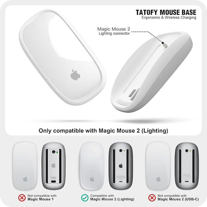 TATOFY Mouse Charger Compatible with Magic Mouse 2 (Lighting) Grip with Wireless Charging Support, Ergonomic Base (White)