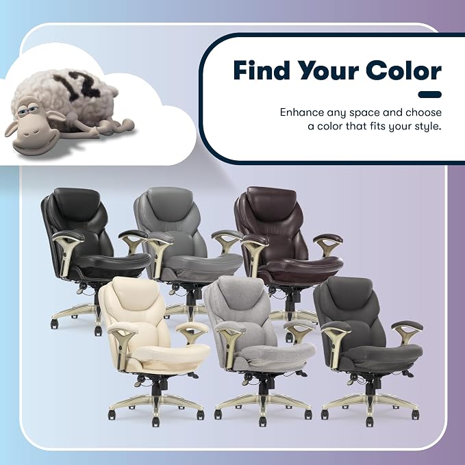 Serta Claremont Executive Office Chair with Back-In-Motion Technology, Ergonomic Mid-Back with Pivot Lumbar Support & Seat, Plush Cushion, Body Pillows, Adjustable Arms, Dark Gray Fabric