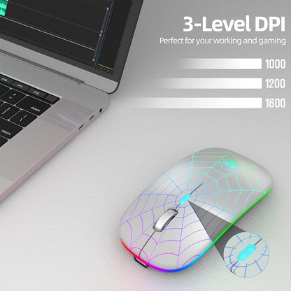 MMK for Wireless Mouse, Led Mouse Portable Mobile Optical Cordless Mouse with USB and Type C Receiver, 3 Adjustable DPI Wireless Computer Mouse for Mac Book, Laptop, Desktop, Windows, PC - Silver