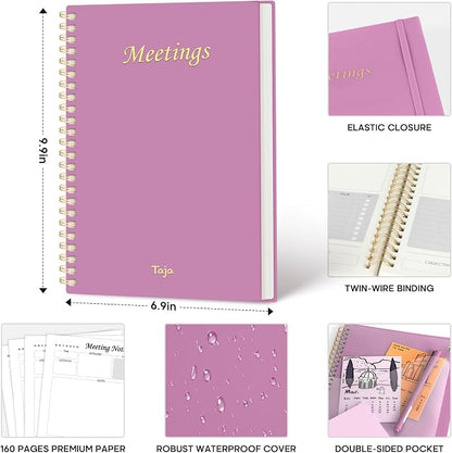 Meeting Notebook for Work Organization - Work Planner Notebook with Action Items, Agenda Planner for Note Taking, 160 Pages (6.9" X 9.9") Project Organizer for Men & Women - Purple