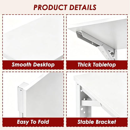 Need Fold Wall Mounted Table Folding Workbench Length 47.2" Width 20" Perfect Addition to Garage & Shed/Home Office/Laundry Room/Home Bar/Kitchen & Dining Room White AC15-12050WW-ND