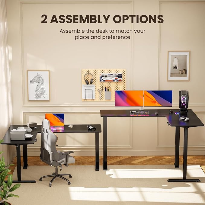 ErGear L Shaped Standing Desk, 75" x 63" Electric Adjustable Height Sit Stand Desk, Ergonomic Large Computer Table, Left & Right Interchangeable Installation, Suitable for Home Office Use, Black