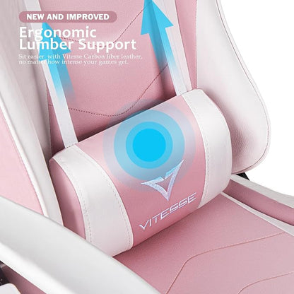 Gaming Chair High Back Gaming Chair for Teens, Ergonomic Racing Chair Computer Desk Chair with Massage Lumbar Support and Headrest, Cute Gamer Chair with Height Adjustable (Pink)