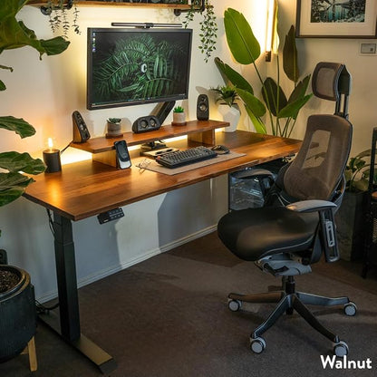 Desky Dual Hardwood Sit Stand Desk - 80x30 Electric Standing Desk - Dual Motor, 3 Stage Adjustable Height Desk - Solid Wood Standing Desk - Whole-Piece Top in Saman Wood