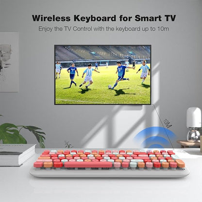 MOFII Wireless Bluetooth Keyboard for Laptop & Android, Connect up to 3 Devices Simultaneously, Portable 100-Key Typewriter Retro Round Keycaps Keyboard - Lipstick Colors
