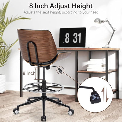 Drafting Office Chair Ergonomic Executive Computer Standing Desk Chair with Adjustable Height and Footrest Ring, Drafting Chair for Counter Height Desk and Drawing (Black)