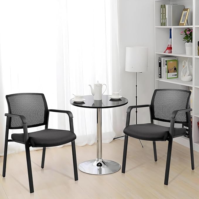 CLATINA No Wheels Conference Room Chairs Set of 8, Stackable Office Guest Reception Chair with Armrests, Mesh Back Waiting Room Chairs for Office, School, Lobby, Church, Black