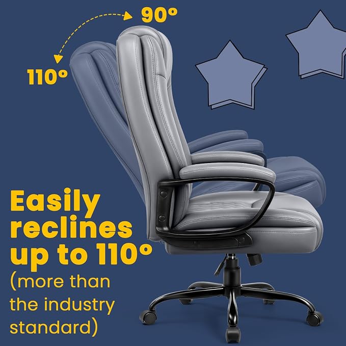 OFIKA Leather Office Desk Chair,Ergonomic Office Chair with Lumbar Support,Computer Chair,Executive Leather Chair with Padded Flip-up Arm,Adjustable Armrests, Black,275LBS