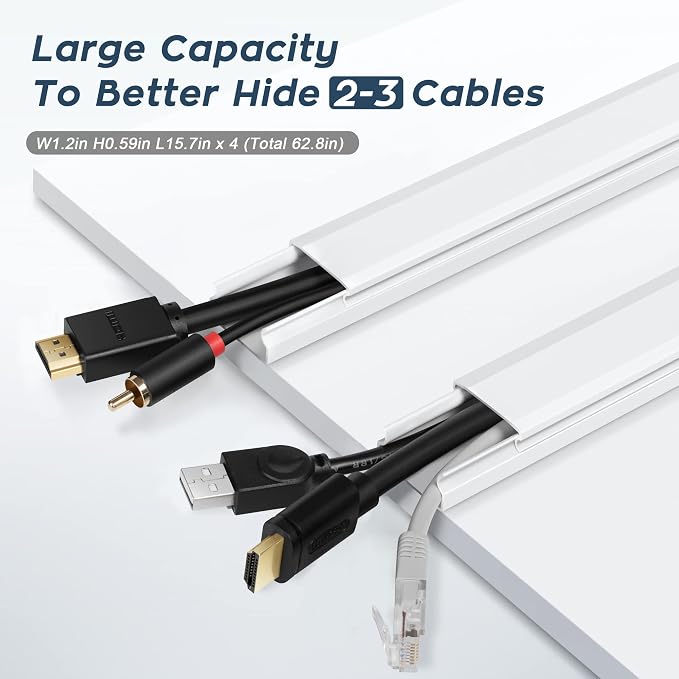 Cable Cover, 62.8in Paintable Cord Cover Kit, Hide Cords for TV, Cord Concealer Cable Channel 4xL15.7in W0.98in H0.5in
