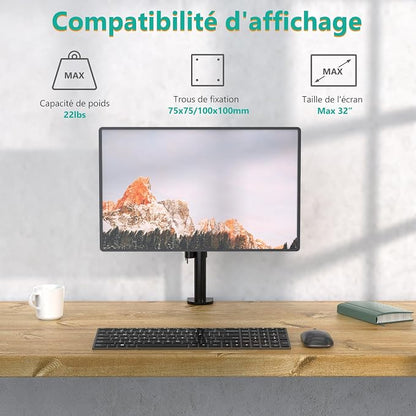 WALI Single Monitor Mount, Single Monitor Arm Desk Mount, Up to 32 inch Ultrawide, Regular Screens up to 27 inches, 22lbs, Adjustable Mount with C-CLAMP for Home Office Application(M001), Black