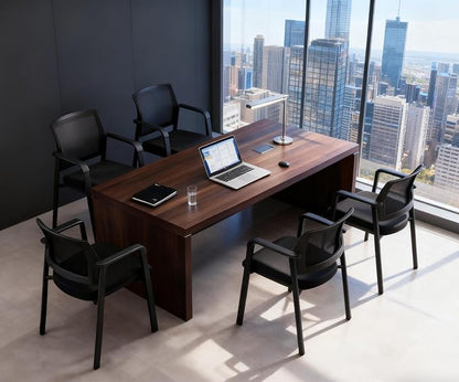 CLATINA Home Office Desk Chair No Wheels,Ergonomic Mesh Mid Back Stacking Arm Chair for Remote Learning,Small Office,Guest Chair,College Apartment (Black, 2 Pack)