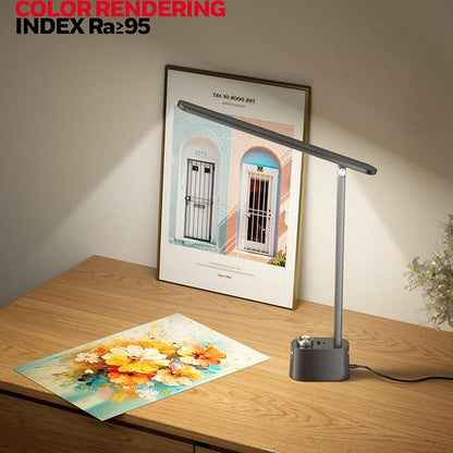 Honeywell Upgraded LED Desk Lamp - H01 Pro Sunturalux™ Foldable Desk Light with USB A+C Charging Ports, 3 Color Modes Dimmable Table Lamp for Home Office Reading(Black)