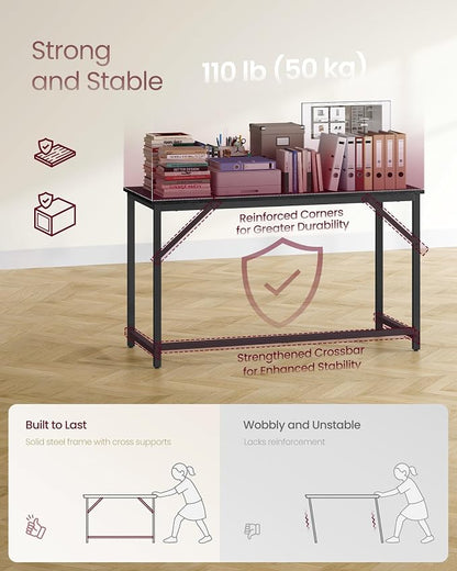 VASAGLE Computer Desk, Office Work Desk, 47.2 x 19.7 x 29.9 Inches, for Study, Bedroom, Home Office, Living Room, Ebony Black and Ink Black ULWD212B101