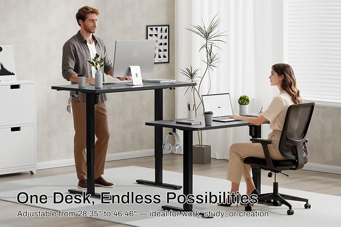 Standing Desk Electric Height Adjustable Desk 48 x 23.6 Inches Sit Stand up Desk, Computer Home Office Desk Memory Preset with Two-Piece Desktop (Black, 48 * 24 Inch)