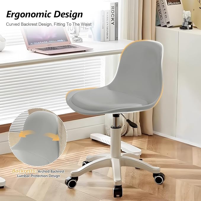Home Office Chairs, Small Swivel Rolling Desk Chair with Silent Wheels and Low-Back,Armless Heavy-Duty Vanity Chair Height Adjustable for Bedroom,Students,Study,Teens