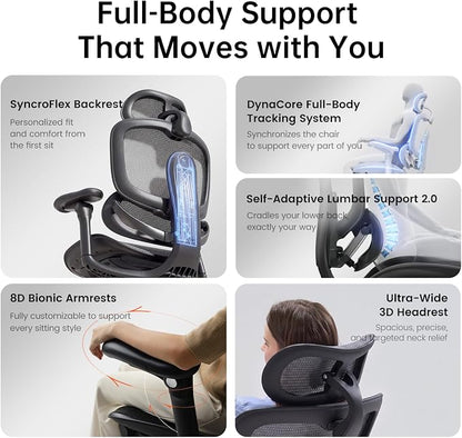 SIHOO Doro C300 Pro V2 Ergonomic Office Chair, Full-Body Adaptive Support, 8D Armrests & Breathable Mesh, Comfy High Back Computer Desk Chair for Long Hours, 135° Recline, 2 Packs, Black