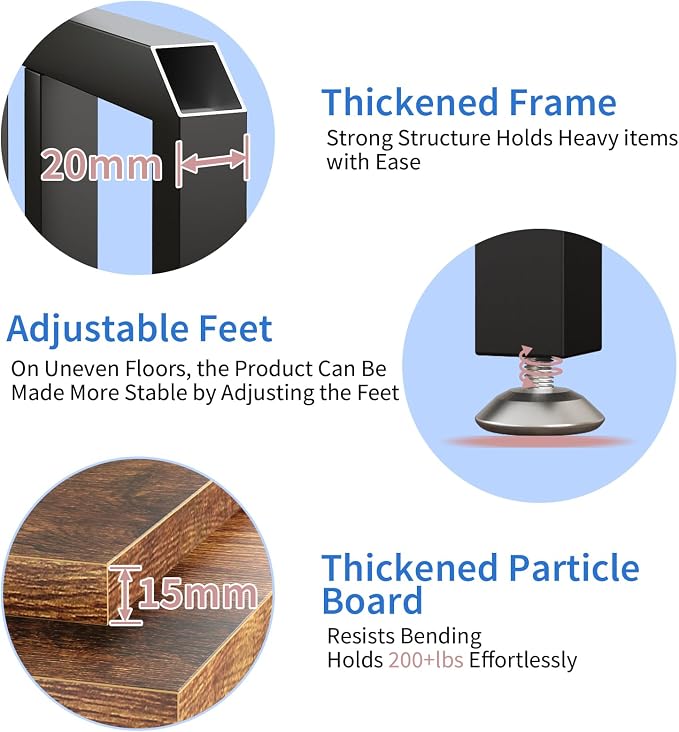 METYERRY Under Desk Printer Stand with Power Outlet,2 Tier Large Printer Table with Adjustable Shelf,Rolling Printer Cart with Industrial Wheels for Home Office,20"×20" Rustic Brown