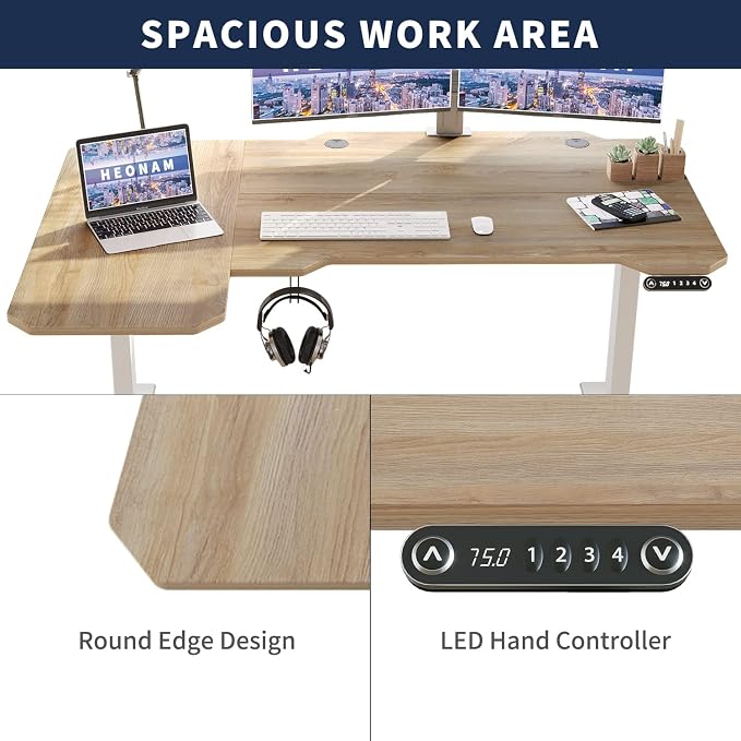 Ergonomic Electric Standing Desk 59 Inch, Height Adjustable Sit Stand Desk with Memory Keypad and Large Work Surface