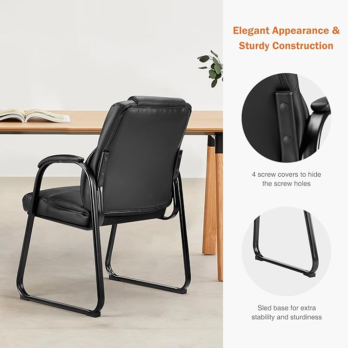 Sweetcrispy Waiting Room Guest Chair Set of 4, Stationary Office Reception Chairs No Wheel, Comfy Padded Arms and Seld Base, for Conference Room Lobby Home Computer Desk Bedroom Elderly, Deep Black