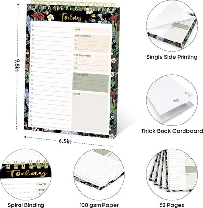 Taja To Do List Notepad - To Do List Notebook for Work with 52 Sheets, 9.8" x 6.5", Undated Daily Planner Perfect for Daily Tasks and Goal Setting, Notepad Suitable for Office, Home & School - Forest Bloom