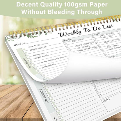 Weekly To Do List Notepad with 52 Undated Sheets（8.5"×11"）- Undated Weekly Desk Planner for Women & Man, School/Office Supplies