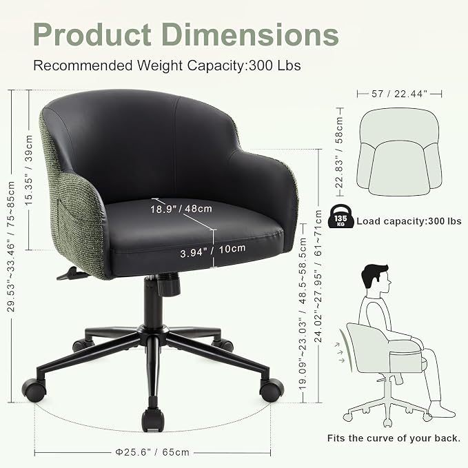 IWMH Modern Office Desk Chair, Criss Cross Chair with Wheels and Arms, Height Adjustable Swivel Office Chair for Home Office, Living Room, Bedroom, Green & Black