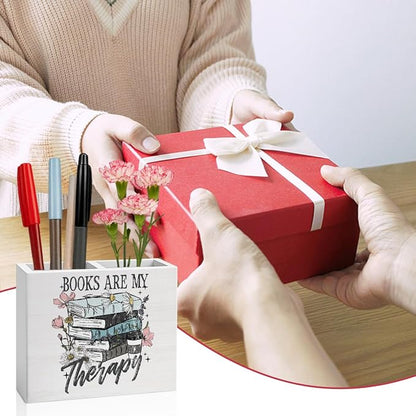 Book Gifts for Book Lovers Reader Writer Librarian Inspirational book Wooden Pencil Holder desk decor for Library Office Home Christmas Birthday Holder2824
