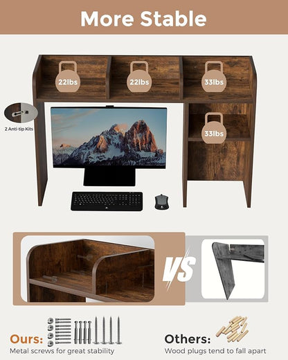 LAND·VOI Desktop Bookshelf, Countertop Storage Hutch with 5 Shelves for Computer Desk, Desk Organizer for Home Office Dorm, Dressing Tabletop, Bar Countertop, Rustic Brown EDS01R