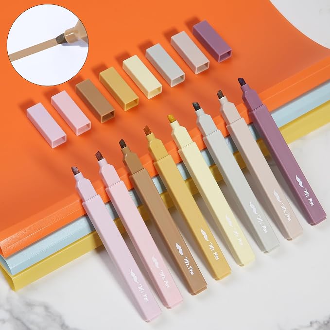 Mr. Pen- Aesthetic Highlighters No Bleed, 8 Pack, Vintage Brown, Chisel Tip | Cute Highlighters Assorted Colors for Journaling, Highlighting, Underlining, Fast Dry, Back to School Supplies