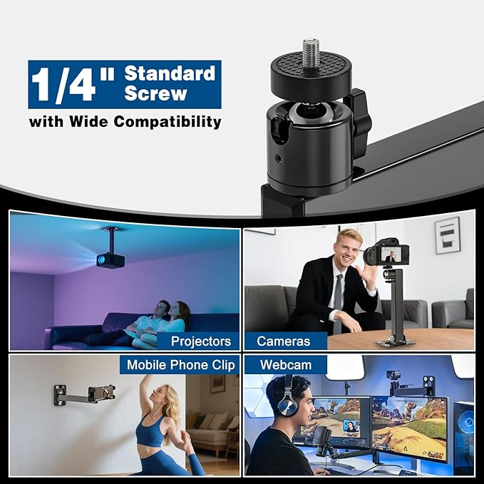 Projector Stand, Wall and Mini Ceiling Mount with 1/4-Inch Thread, 360-degree Rotation, Adjustable Tilt & Swivel, Foldable, Easy Setup Compatible with Most Projectors for Office, Home