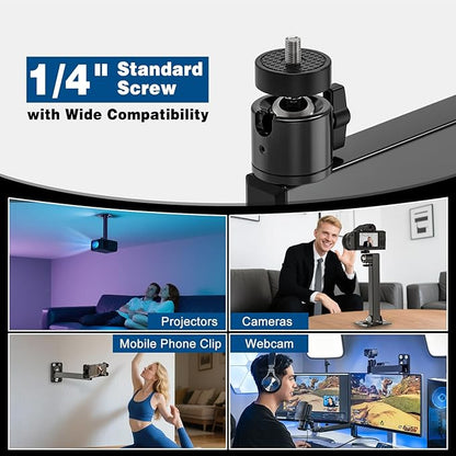 Projector Stand, Wall and Mini Ceiling Mount with 1/4-Inch Thread, 360-degree Rotation, Adjustable Tilt & Swivel, Foldable, Easy Setup Compatible with Most Projectors for Office, Home