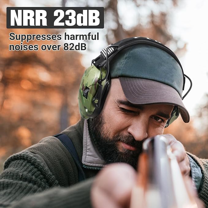 Electronic Shooting Ear Protection w/Gel Pads, 23dB NRR Active Noise Reduction & 3X Amplification Headset for Shooters