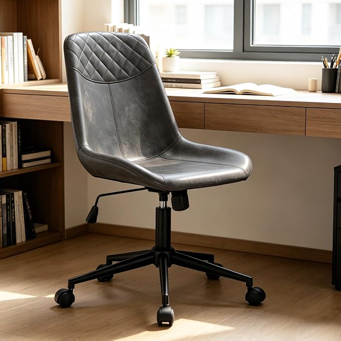 DUHOME Modern PU Leather Office Chair Desk Chair Swivel Computer Chair Grey
