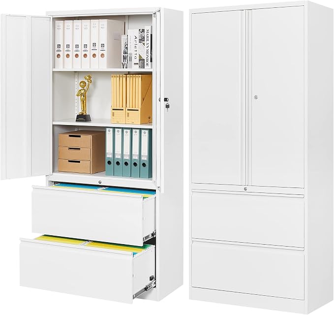 STANI 2 Drawer Lateral File Cabinet, Metal Storage with Drawers, Locking File Cabinet with Shelves, Metal Storage Cabinets for Letter/Legal/F4/A4 Size Files