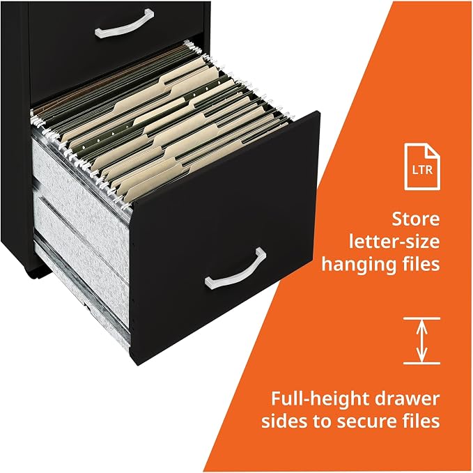 Lorell NuSparc Mobile 3 Drawer Locking Filing Cabinet | Pre-Assembled Steel Construction | Space-Saving Design is Perfect for Home and Small Office | Letter-Size | Assembled in North America