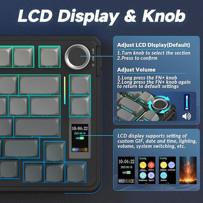 AULA S75 PRO Wireless Mechanical Keyboard with Screen&Knob, Tri-Mode Hot Swappable Gaming Keyboard 75%, Pre-lubed Switches, RGB Backlit, Side Printed PBT Keycaps, Creamy Sounding Computer Keyboards