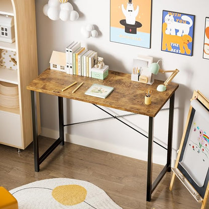 Sweetcrispy Computer Office Desk 44 Inch Small Student Study Gaming Writing Work Modern Simple PC Table for Bedroom, Home - Rustic Brown, Compact Sturdy Desk for Laptop, Study, Gaming
