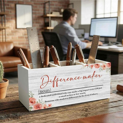 Difference Maker Gift Pencil Pen Holder for Desk Organizer, Thank You Gifts for Teachers Coworkers Boss, Appreciation Gifts Wooden Box Decorations for Home Office Desk Tabletop Decor