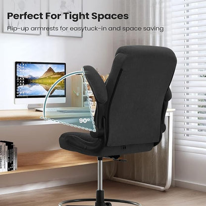 MAHOMICO Drafting Chair for Standing Desk – Tall Office Chair with Adjustable Height & Foot Ring, Flip-Up Arms, Lumbar Support – Comfortable Fabric Seat, Ideal Home Desk Chair