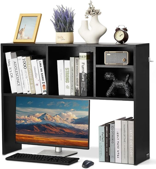 VEVOR Desktop Bookshelf, Storage Organizer with 5 Shelves for Computer Desk, Wooden Shelf Desk Hutch with Anti-Slip Feet Pads, Desk Top Display Rack for Office, Home & Dorm, Black