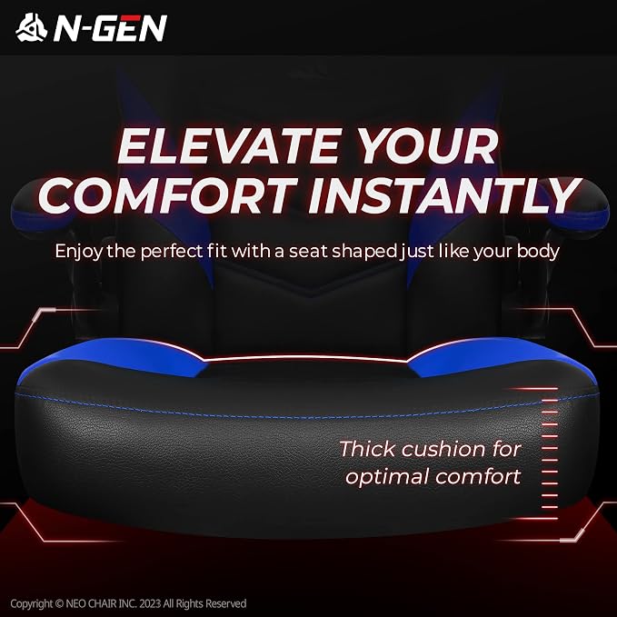 N-GEN Video Gaming Chair Ergonomic Computer Desk Office Chair with Lumbar Support Adjustable Height Swivel Wheels Flip-Up Arms PU Leather Home and Office (Classic Blue)