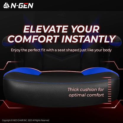 N-GEN Video Gaming Chair Ergonomic Computer Desk Office Chair with Lumbar Support Adjustable Height Swivel Wheels Flip-Up Arms PU Leather Home and Office (Classic Blue)